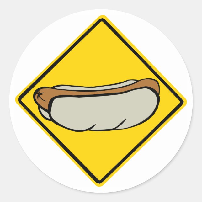 HOT DOG ROAD SIGN 1 CLASSIC ROUND STICKER (Front)
