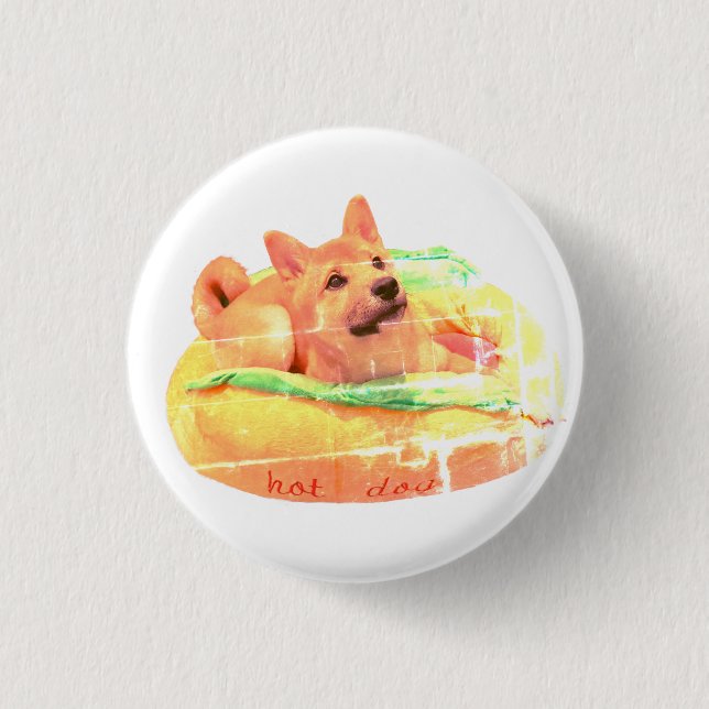 Hot Dog Shiba Badge 1 Inch Round Button (Front)