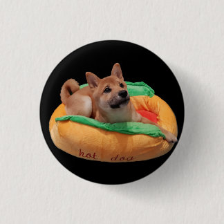 Hot Dog Shiba Badge Black 1 Inch Round Button
