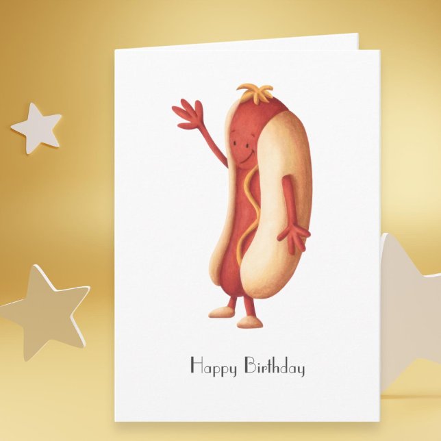 Hot Dog with Mustard Happy Birthday Personalized  Card (Creator Uploaded)