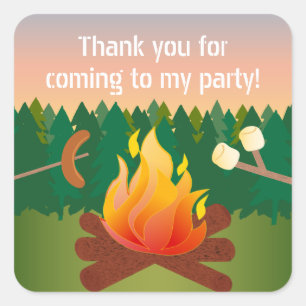 Hot Dogs and Marshmallows Campfire Thank You Favou Square Sticker