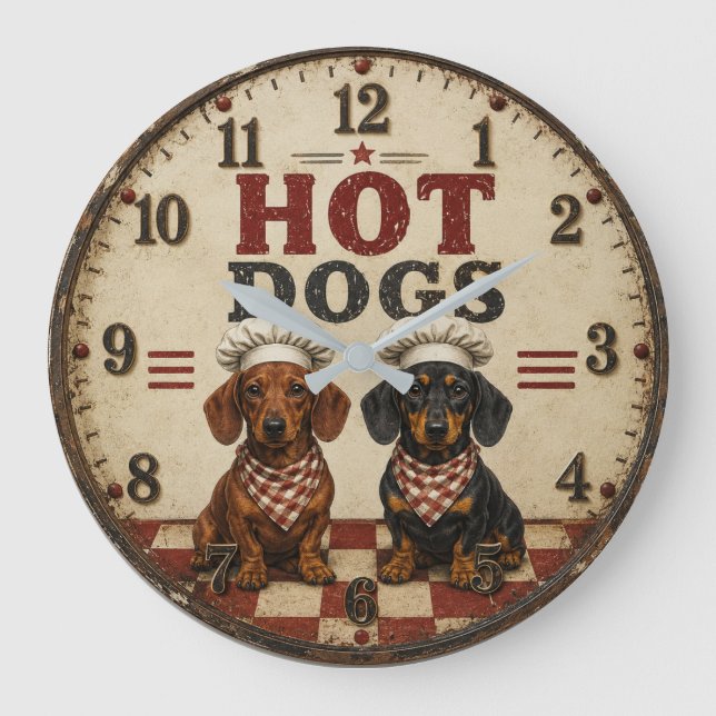 Hot Dogs Dachshund Funny Wiener Dog Kitchen Large Clock (Front)