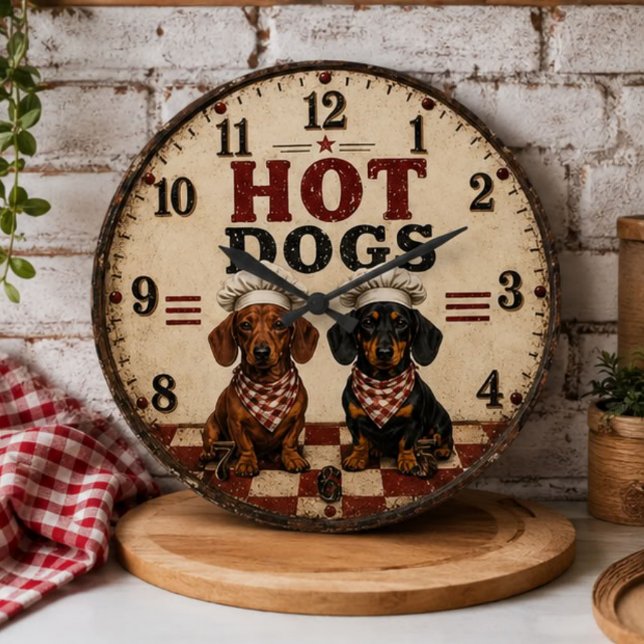 Hot Dogs Dachshund Funny Wiener Dog Kitchen Large Clock (Creator Uploaded)