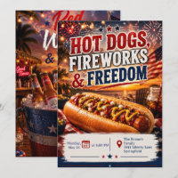 Hot Dogs Fireworks and Freedom Invitation