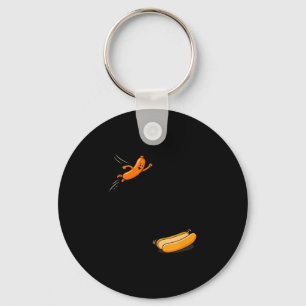 Hot dogs jumping into bun sausage bbq high dive keychain