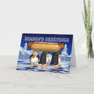 Hot Dogs, Onions, Bun, Christmas Card - Penguins
