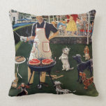 Hot Dogs Throw Pillow<br><div class="desc">Artist: Ben Kimberly Prins | Guests on patio watch dogs surround host grilling</div>