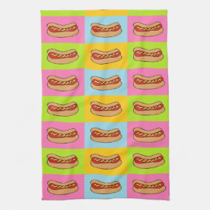 hot dogs tiled design kitchen towel