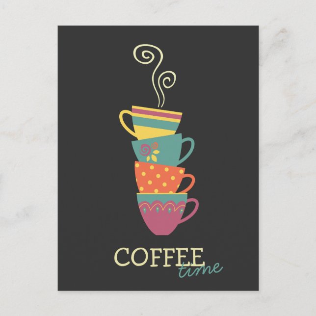 Hot drink, coffee cups, tea mugs postcard (Front)
