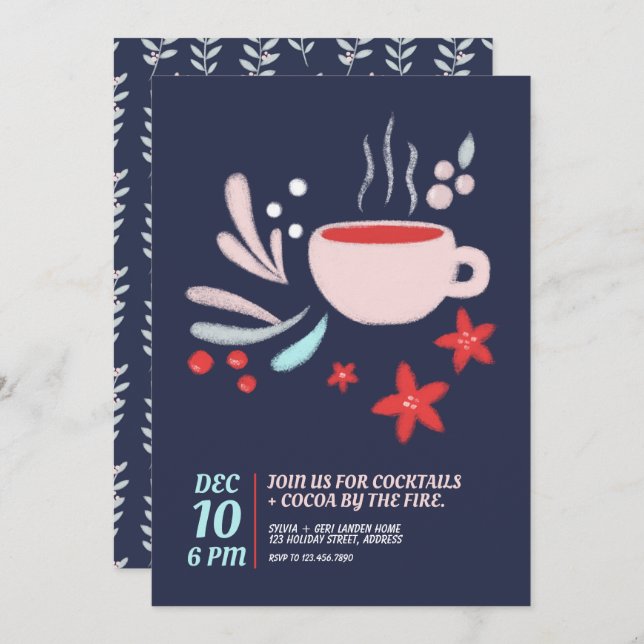 Hot Drink in Pastel Mug Cozy Holiday Invitation (Front/Back)