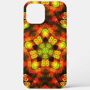 Hot ember colour stars kaleidoscope on lime green  iPhone 12 pro max case