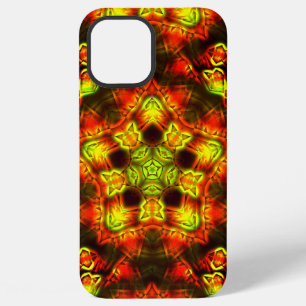 Hot ember colour stars kaleidoscope on lime green iPhone 12 pro max case