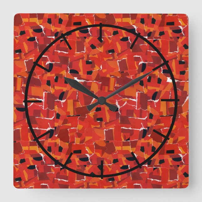 Hot Faux Mosaic Collage Square Wall Clock (Front)