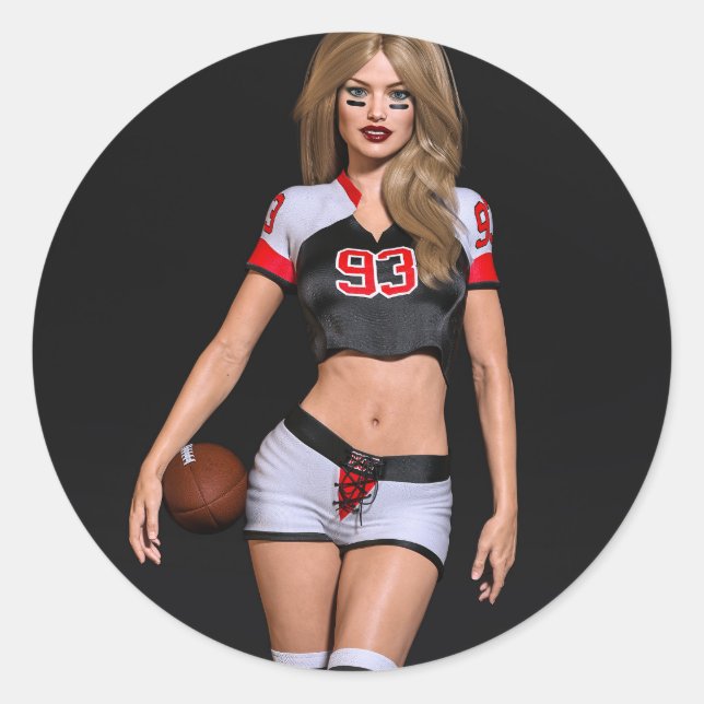 Hot Female Football Player Against Black Classic Round Sticker (Front)