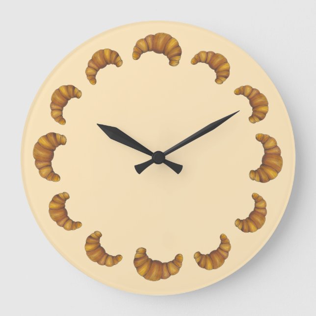 Hot Flaky Buttered Croissants French Pastry Bakery Large Clock (Front)