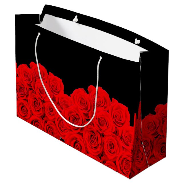 Hot Flower Black Red Roses Large Gift Bag (Back Angled)
