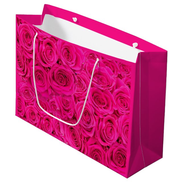 Hot Flower Pink Roses Large Gift Bag (Front Angled)