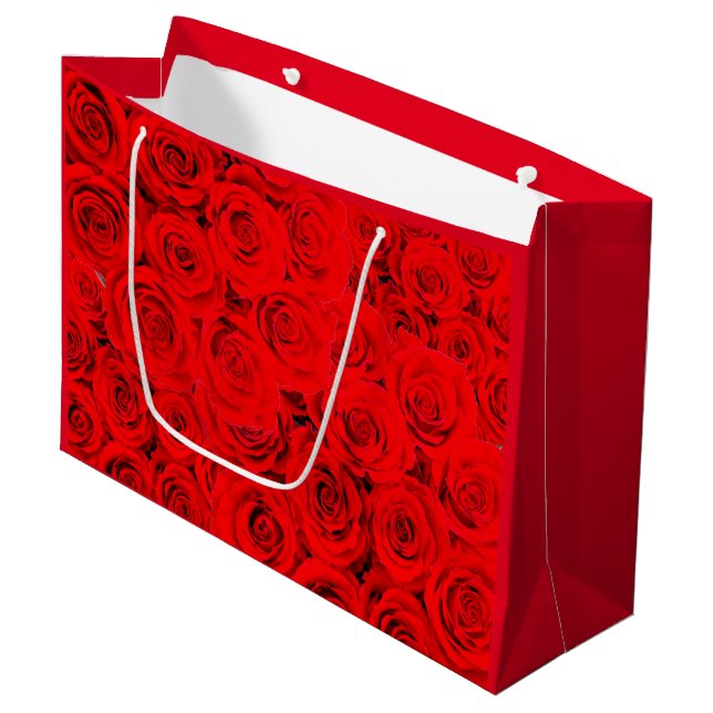 Hot Flower Red Roses Large Gift Bag (Front Angled)