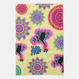 Hot Frog Surf psychedelic BoHo kitchen towel. 2 Kitchen Towel