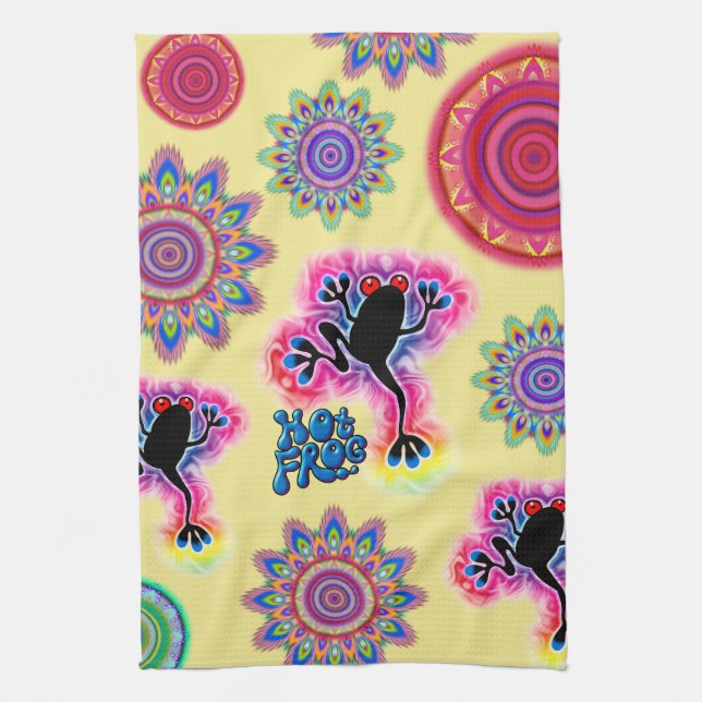 Hot Frog Surf psychedelic BoHo kitchen towel. 2 Kitchen Towel (Vertical)