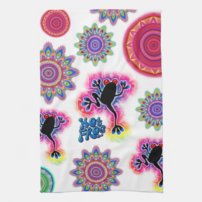 Hot Frog Surf psychedelic BoHo kitchen towel. Kitchen Towel (Vertical)