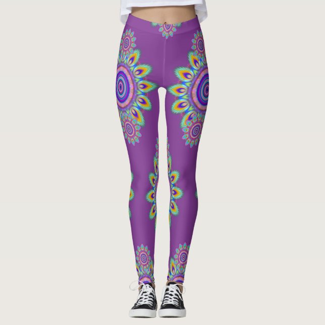 Hot Frog Surf psychedelic BoHo leggings purple. (Front)