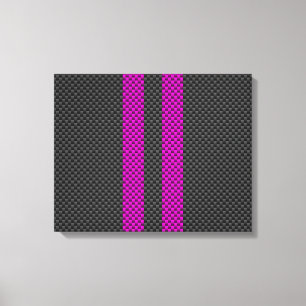 Hot Fuchsia Pink Racing Stripes Carbon Fibre Style Canvas Print