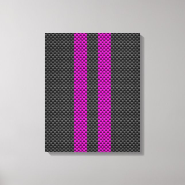 Hot Fuchsia Pink Racing Stripes Carbon Fibre Style Canvas Print (Front)