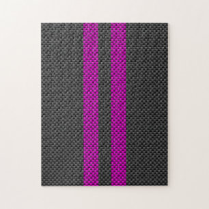 Hot Fuchsia Pink Racing Stripes Carbon Fibre Style Jigsaw Puzzle