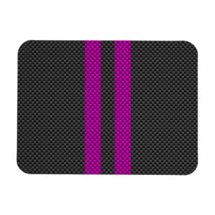 Hot Fuchsia Pink Racing Stripes Carbon Fibre Style Magnet