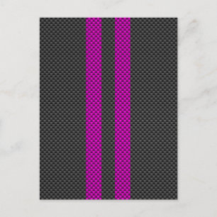 Hot Fuchsia Pink Racing Stripes Carbon Fibre Style Postcard