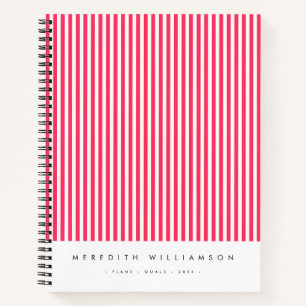 Hot Fuchsia Pink Striped Personalized Notebook