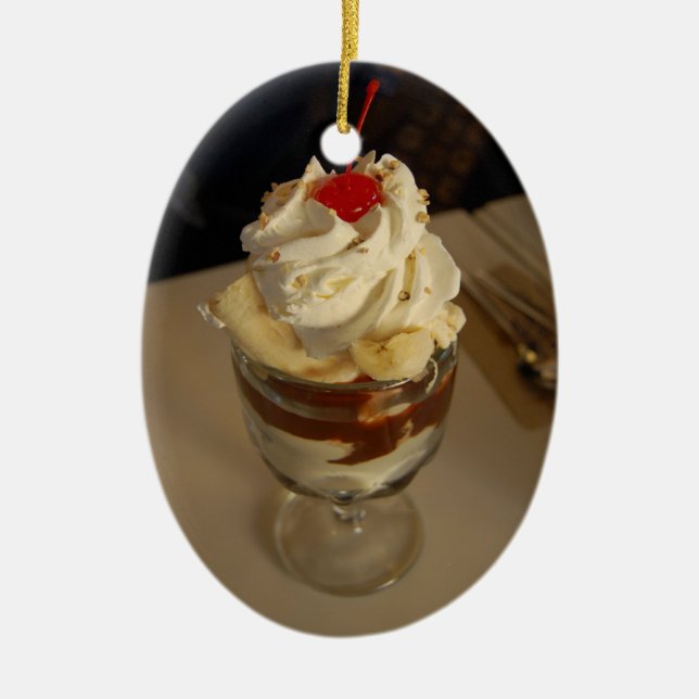 Hot Fudge Ice Cream Sundae Ceramic Ornament (Front)
