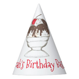 Hot Fudge Ice Cream Sundae Personalized Birthday Party Hat
