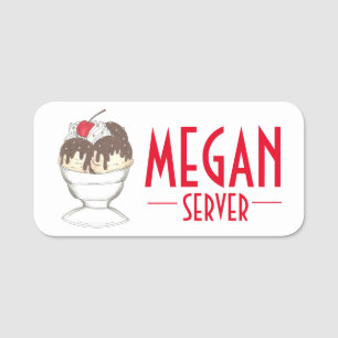 Hot Fudge Sundae Scoop Shop Ice Cream Parlour Name Tag