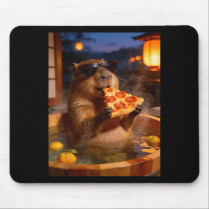 Hot Funny Capybara Eating Pizza Spring Bath Mouse Pad