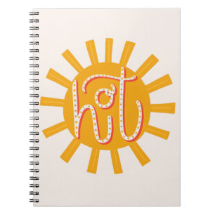 Hot. Funny cute yellow sun. Sunshine typography  Notebook