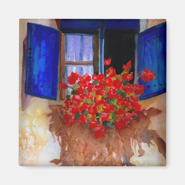 hot geraniums for a cool fridge magnet (Front)