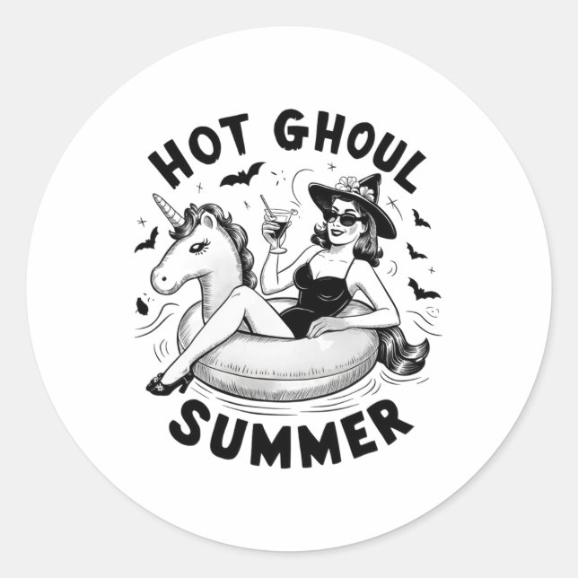 Hot Ghoul Summer Funny Halloween Outfit Costumes  Classic Round Sticker (Front)