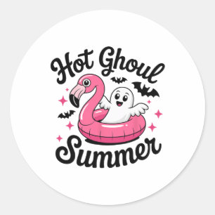 Hot Ghoul Summer Halloween Ghost Pool Party  Classic Round Sticker