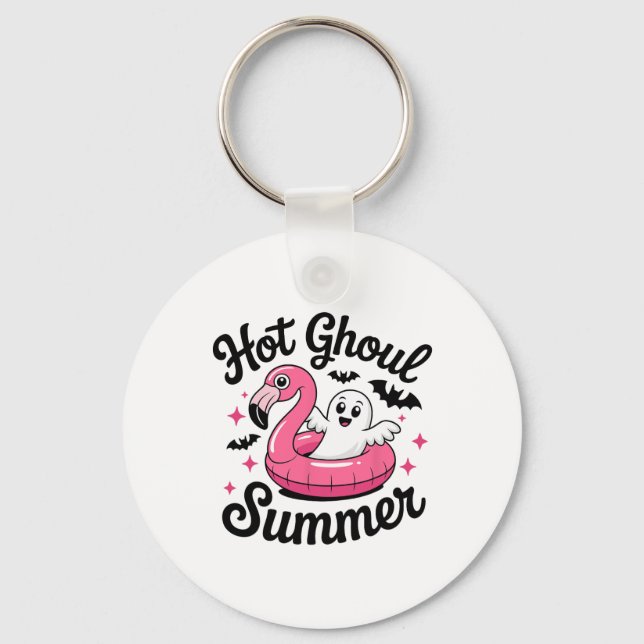 Hot Ghoul Summer Halloween Ghost Pool Party  Keychain (Front)