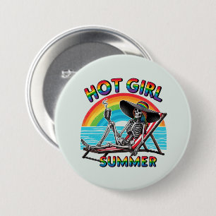 Hot Girl Summer Skeleton Retro Beach Design 3 Inch Round Button