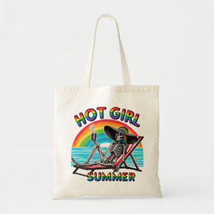 Hot Girl Summer Skeleton Retro Beach Design Tote Bag