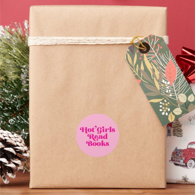 Hot Girls Read Books Classic Round Sticker (Holiday)