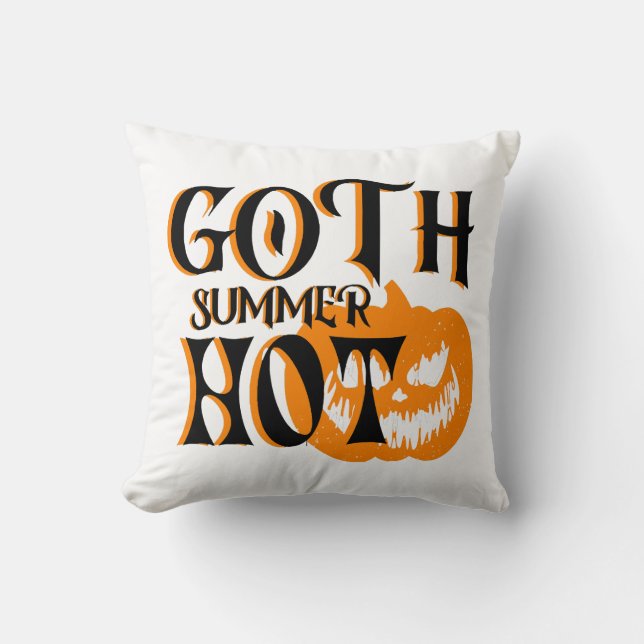 Hot Goth Summer-Horror Smiling Pumpkin Throw Pillow (Front)