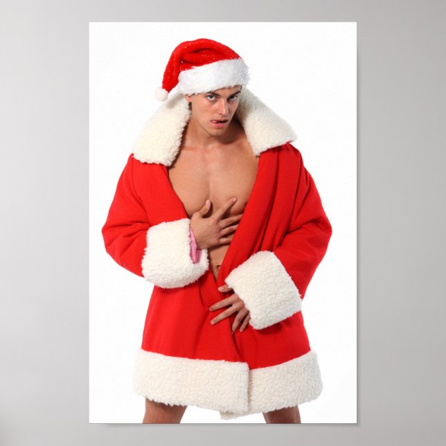 Hot Guy Poses Sexy Santa Hat Outfit Hunk Poster (Front)