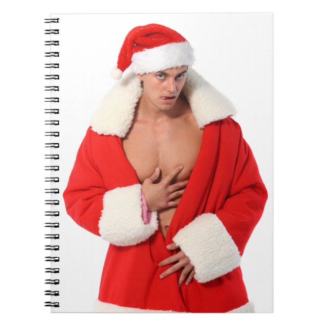 Hot Guy Poses Sexy Santa Hat Outfit Notebook (Front)