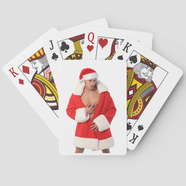 Hot Guy Poses Sexy Santa Hat Outfit Playing Cards (Back)