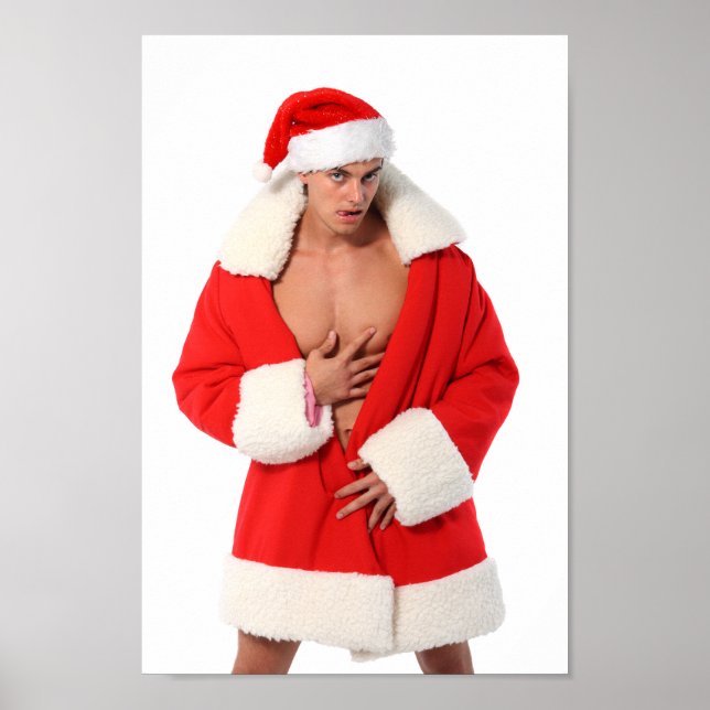Hot Guy Poses Sexy Santa Hat Outfit Poster (Front)