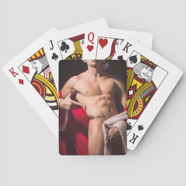 Hot Guy Poses Sexy Shirtless Santa Outfit  Playing Cards (Back)